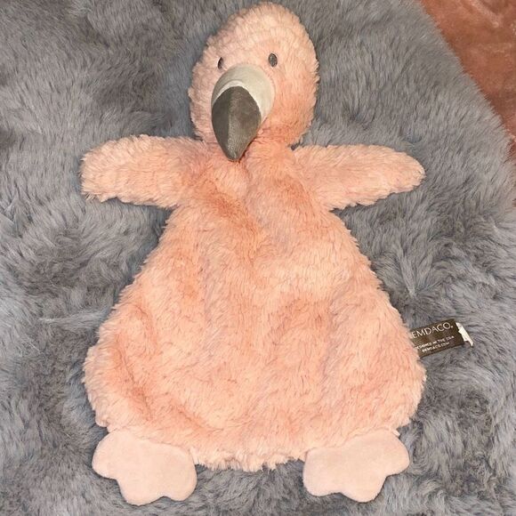 DEMDACO Fuzzy Pink 14” Flamingo Bird Plush Lovey Security blanket Rattle toy - Picture 2 of 5